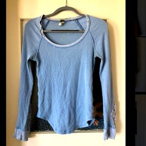 Baby blue free people waffle shirt